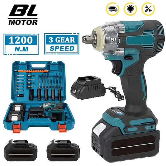 1200N.m High Torque Brushless Electric Impact Wrench 1/2 inch Cordless Screwdriver Drill Set Power Tools For Makita 18V Battery - GoDiscount