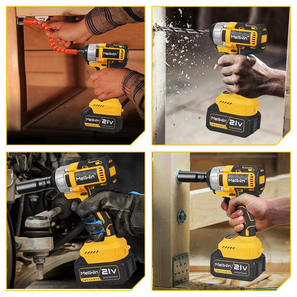 MELLWIN 800W Brushless Electric Wrench Set 3 - IN - 1 Cordless Electirc Drill/Screwdriver/Impact Wrench For Makita 18V Battery Pin - GoDiscount