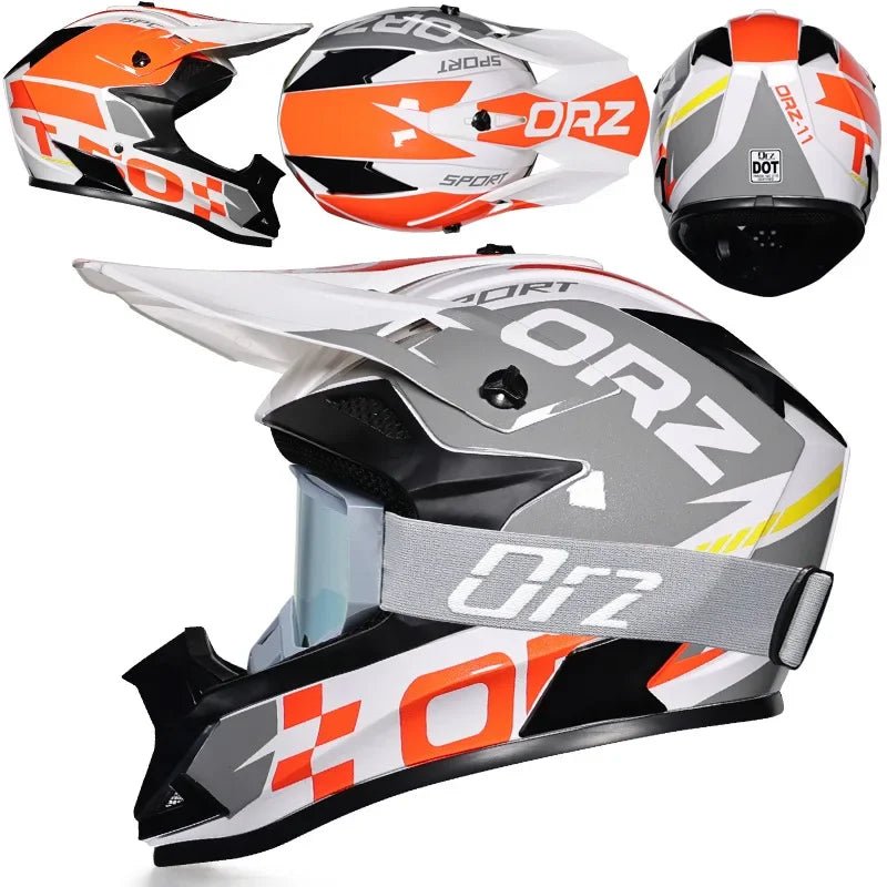 🏁🔥 Casque Moto Off - Road Orz DOT – Système de Sangle Rapide, Casque Racing avec Lunettes, Confort et Sécurité - GoDiscount