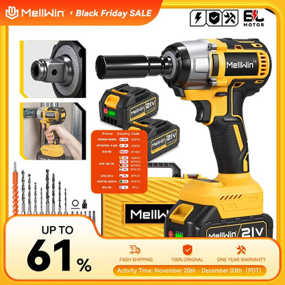 MELLWIN 800W Brushless Electric Wrench Set 3 - IN - 1 Cordless Electirc Drill/Screwdriver/Impact Wrench For Makita 18V Battery Pin - GoDiscount