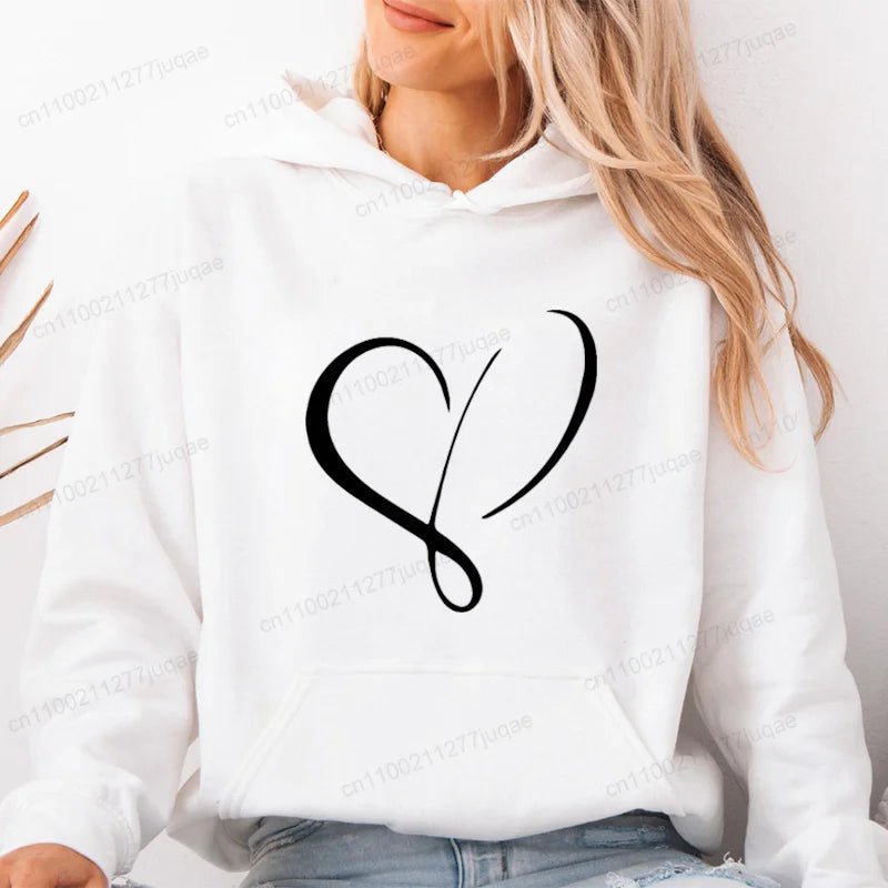 Love Heart Design Women Hoodie Ladies Casual Sweatshirt Love Heart Print Personalised Hoodie Autumn Winter Tracksuit Sportwear - GoDiscount
