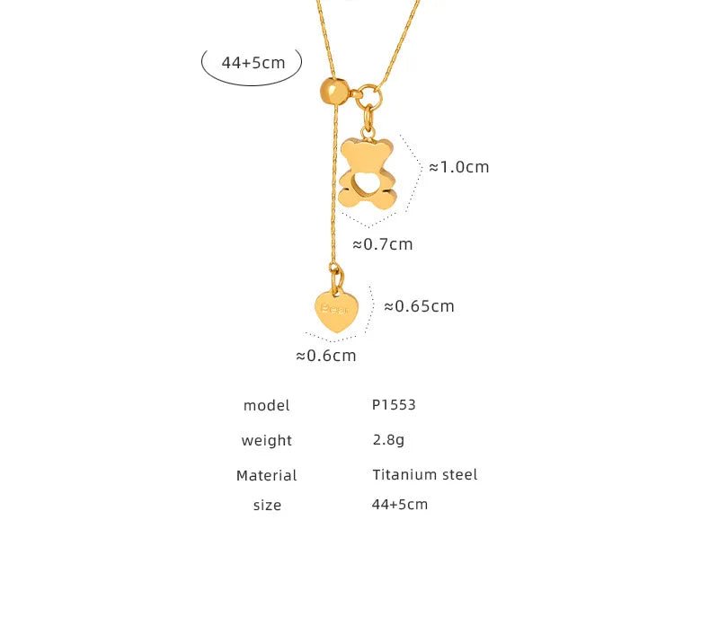 Pendentif Ours Hollow avec Collier Ajustable pour Femmes, en Acier Inoxydable 316L Plaqué Or, Résistant à l'Eau, Collier Élégant pour Filles - GoDiscount