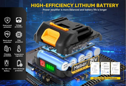 MELLWIN 800W Brushless Electric Wrench Set 3 - IN - 1 Cordless Electirc Drill/Screwdriver/Impact Wrench For Makita 18V Battery Pin - GoDiscount