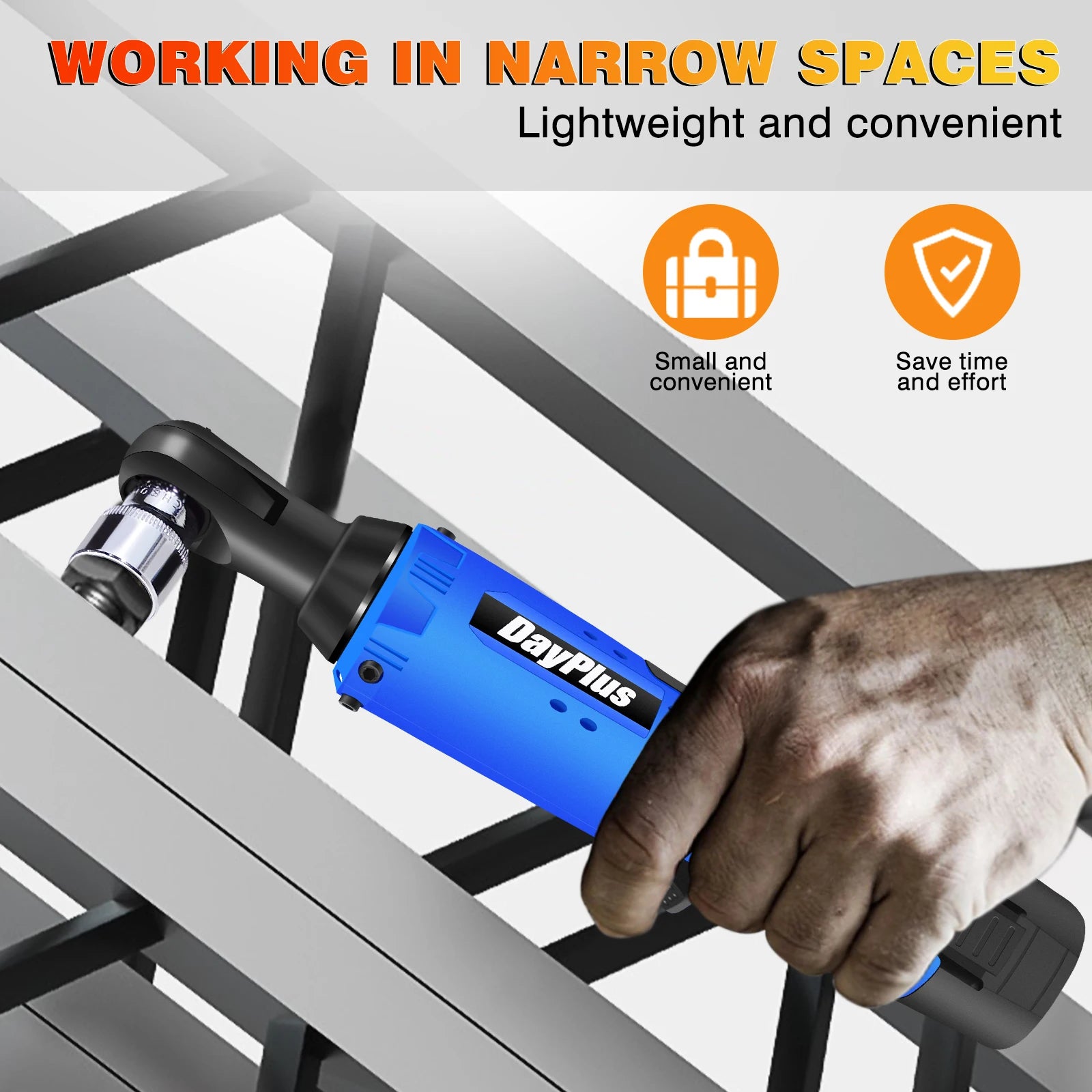 ⚡🔧 Clé à Cliquet Sans Fil 12V – 120Nm | 3/8'' 90° Angle Ratchet avec 2 Batteries & 7 Douilles - GoDiscount