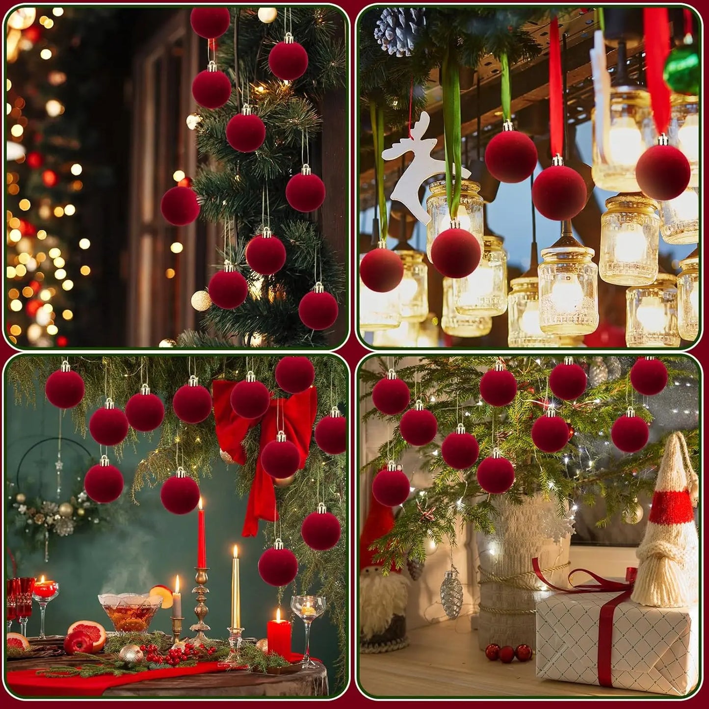 6cm Wine Red Velvet Christmas Balls for Xmas Tree Flocked Xmas Ball Hanging Pendents Navidad Festival Party Home Decor Supplies - GoDiscount