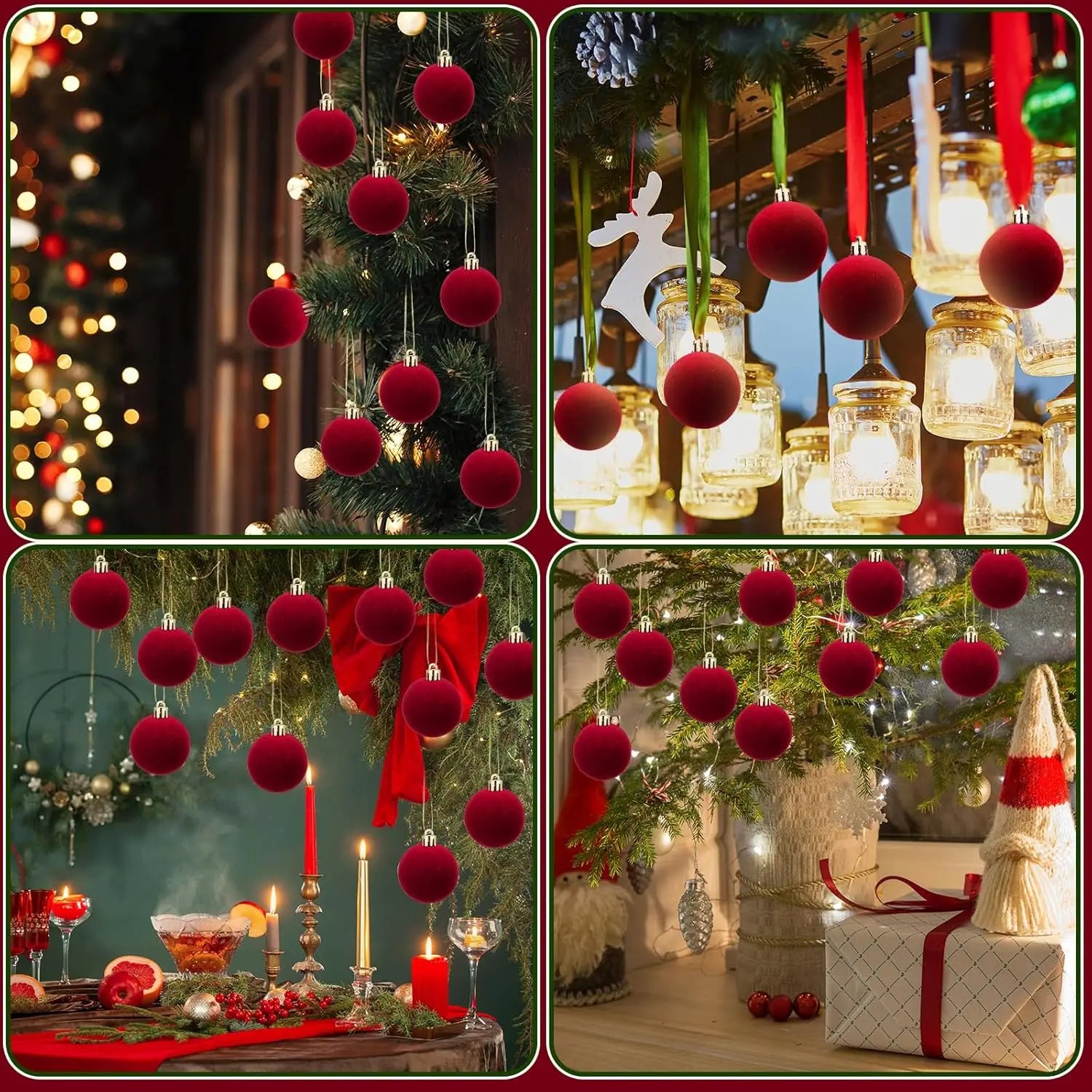 6cm Wine Red Velvet Christmas Balls for Xmas Tree Flocked Xmas Ball Hanging Pendents Navidad Festival Party Home Decor Supplies - GoDiscount