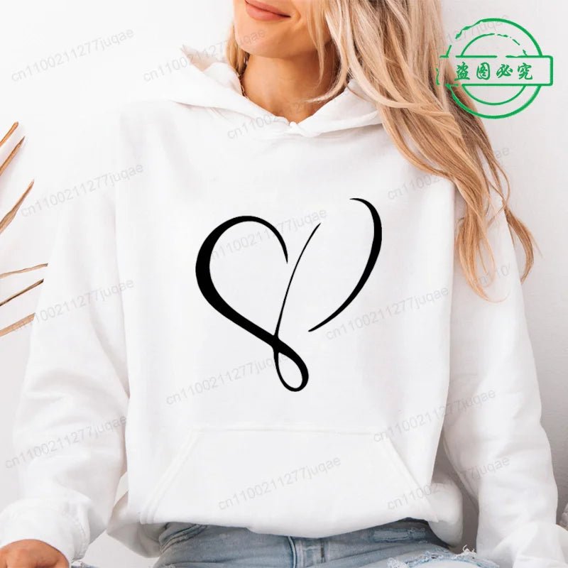 Love Heart Design Women Hoodie Ladies Casual Sweatshirt Love Heart Print Personalised Hoodie Autumn Winter Tracksuit Sportwear - GoDiscount