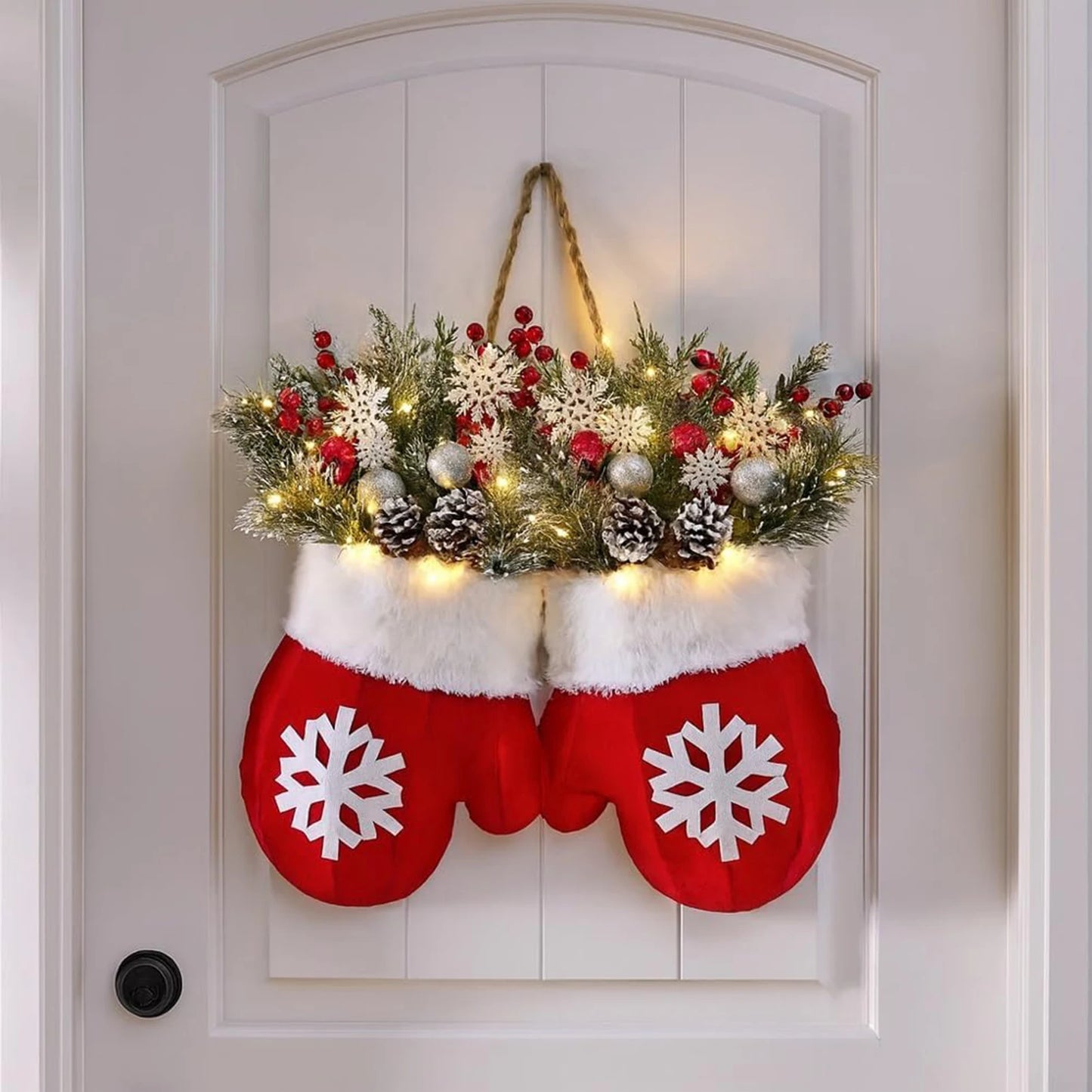 2025 Christmas Garland Creative Glove Shaped Simulated Flower Wreath Window Door Gate Decoration Door Sign Xmas Party Decoration - GoDiscount