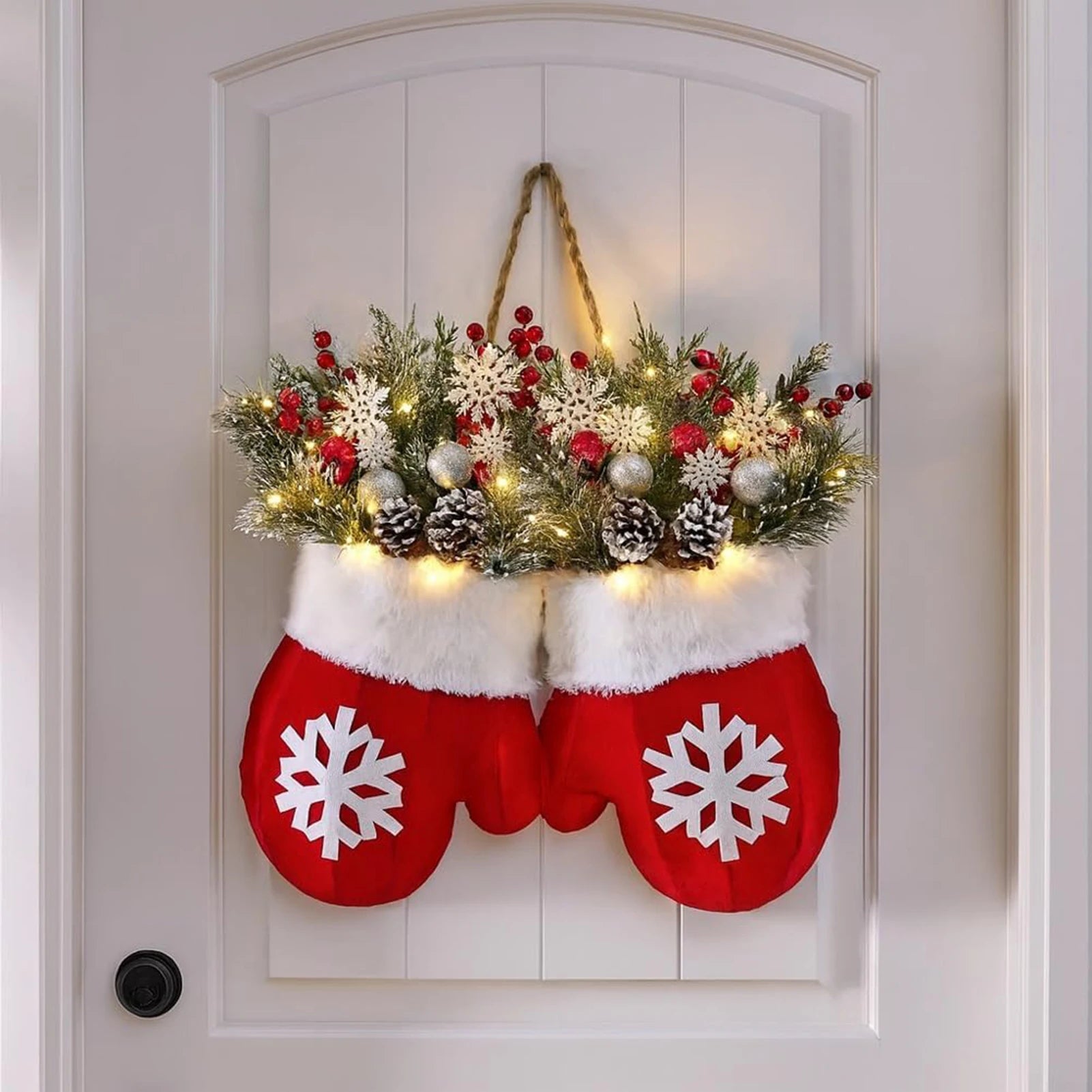 2025 Christmas Garland Creative Glove Shaped Simulated Flower Wreath Window Door Gate Decoration Door Sign Xmas Party Decoration - GoDiscount