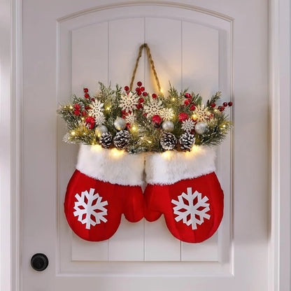 2025 Christmas Garland Creative Glove Shaped Simulated Flower Wreath Window Door Gate Decoration Door Sign Xmas Party Decoration - GoDiscount