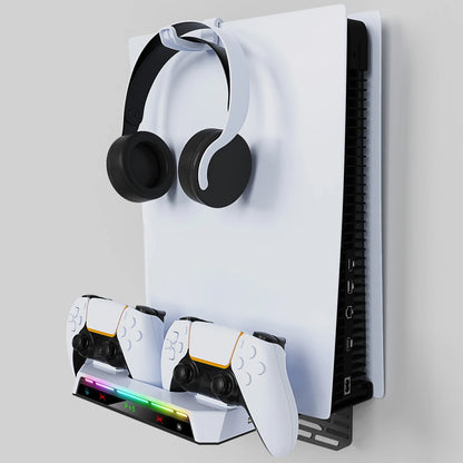 Support Mural pour PS5/Pro/Slim avec Lumière RGB, Station de Charge DualSense & Support Casque – Kit Complet Accessoires Console - GoDiscount