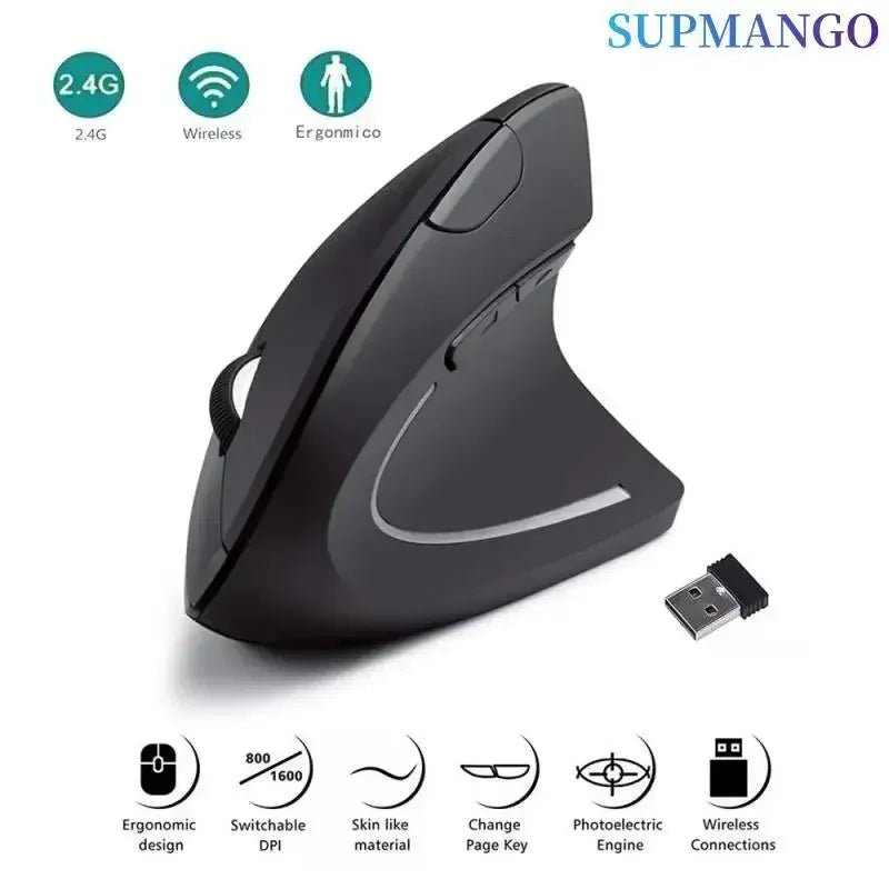 Souris Ergonomique Sans Fil 2.4GHz – 6 Boutons, DPI 800/1200/1600 pour PC & Ordinateur Portable - GoDiscount