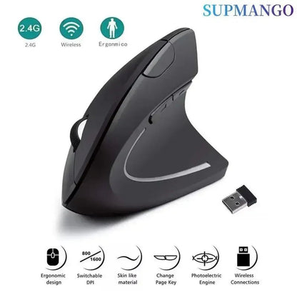 Souris Ergonomique Sans Fil 2.4GHz – 6 Boutons, DPI 800/1200/1600 pour PC & Ordinateur Portable - GoDiscount