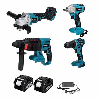 Drillpro Electric Power Tool Set 800N.M Electric Wrench Rotary Hammer 13mm Power Drill 125mm Angle Grinder For Mak 18V - GoDiscount