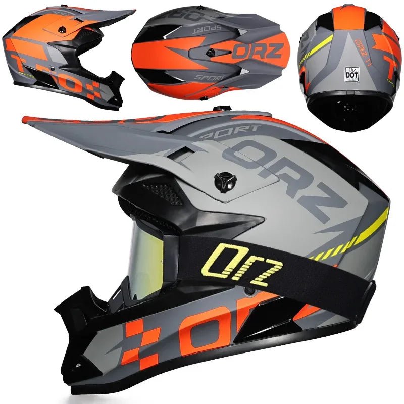 🏁🔥 Casque Moto Off - Road Orz DOT – Système de Sangle Rapide, Casque Racing avec Lunettes, Confort et Sécurité - GoDiscount