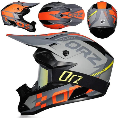 🏁🔥 Casque Moto Off - Road Orz DOT – Système de Sangle Rapide, Casque Racing avec Lunettes, Confort et Sécurité - GoDiscount