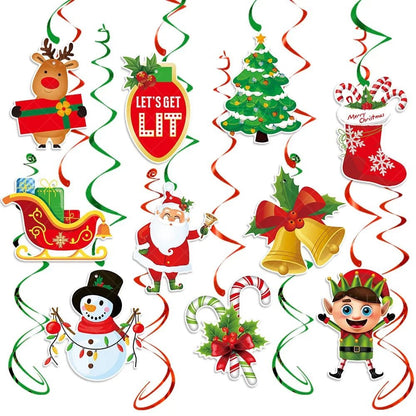 Red and Green Merry Christmas Banner Christmas Sign Garlands Santa Claus Snowman Christmas Party Decorations Xmas Gift New Year - GoDiscount
