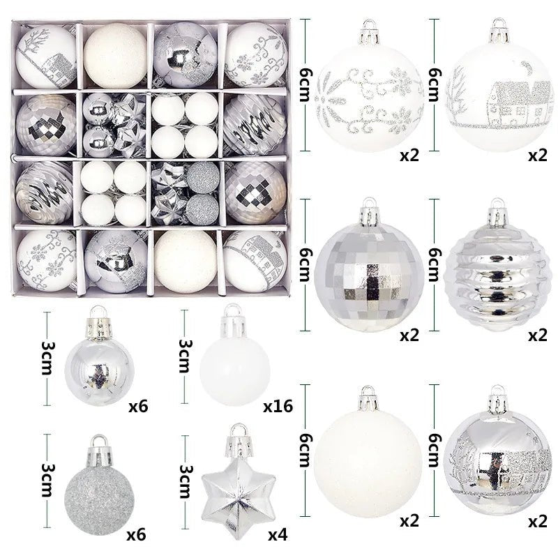 44Pcs 3/6CM Christmas Ball Christmas Tree Decoration Ornaments for Home Decor Halloween New Year Navidad Pendant Ball Accessory - GoDiscount