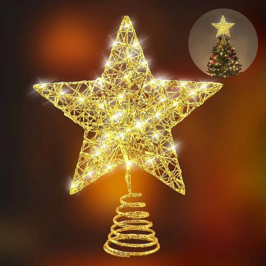 Christmas Tree Pentagram Decoration Exquisite Iron Glitter Powder Christmas Tree Decoration Top LED Star Lighting Props - GoDiscount
