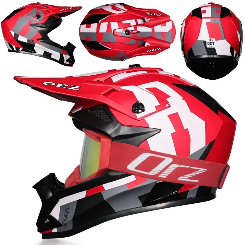🏁🔥 Casque Moto Off - Road Orz DOT – Système de Sangle Rapide, Casque Racing avec Lunettes, Confort et Sécurité - GoDiscount