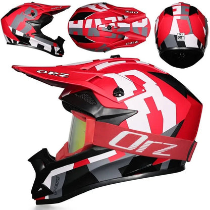 🏁🔥 Casque Moto Off - Road Orz DOT – Système de Sangle Rapide, Casque Racing avec Lunettes, Confort et Sécurité - GoDiscount