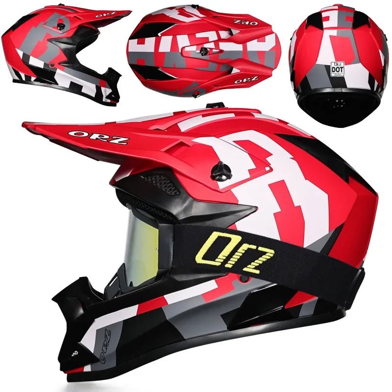 🏁🔥 Casque Moto Off - Road Orz DOT – Système de Sangle Rapide, Casque Racing avec Lunettes, Confort et Sécurité - GoDiscount