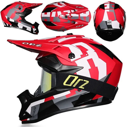 🏁🔥 Casque Moto Off - Road Orz DOT – Système de Sangle Rapide, Casque Racing avec Lunettes, Confort et Sécurité - GoDiscount