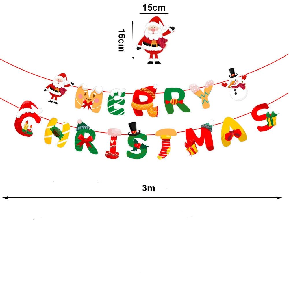 Red and Green Merry Christmas Banner Christmas Sign Garlands Santa Claus Snowman Christmas Party Decorations Xmas Gift New Year - GoDiscount
