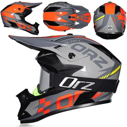 🏁🔥 Casque Moto Off - Road Orz DOT – Système de Sangle Rapide, Casque Racing avec Lunettes, Confort et Sécurité - GoDiscount