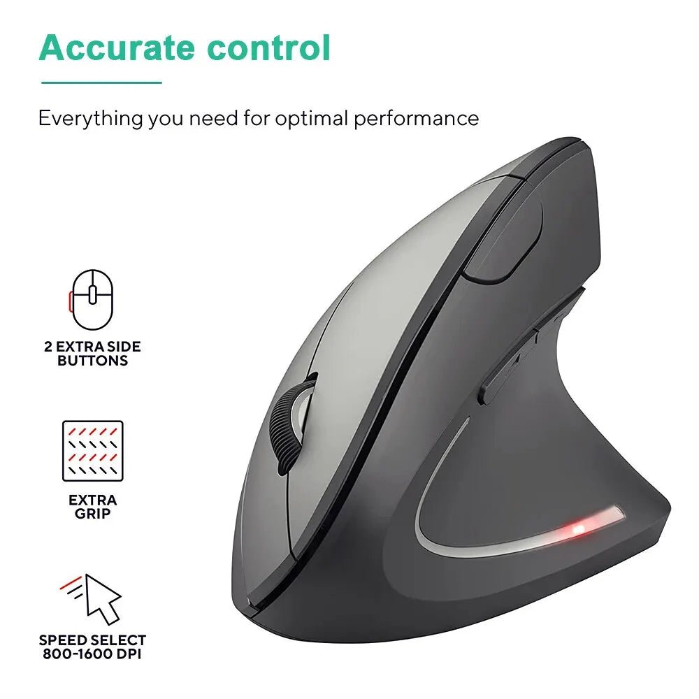 Souris Ergonomique Sans Fil 2.4GHz – 6 Boutons, DPI 800/1200/1600 pour PC & Ordinateur Portable - GoDiscount