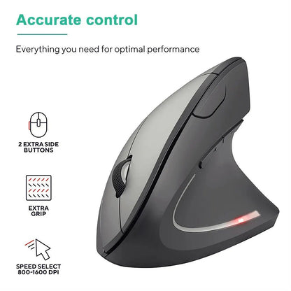 Souris Ergonomique Sans Fil 2.4GHz – 6 Boutons, DPI 800/1200/1600 pour PC & Ordinateur Portable - GoDiscount