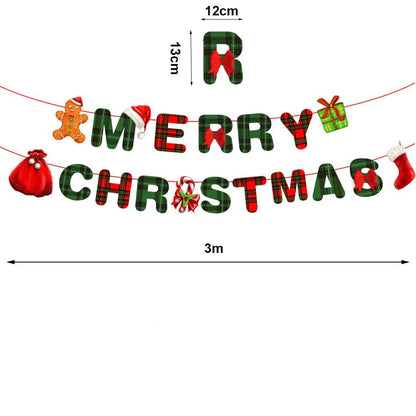 Red and Green Merry Christmas Banner Christmas Sign Garlands Santa Claus Snowman Christmas Party Decorations Xmas Gift New Year - GoDiscount