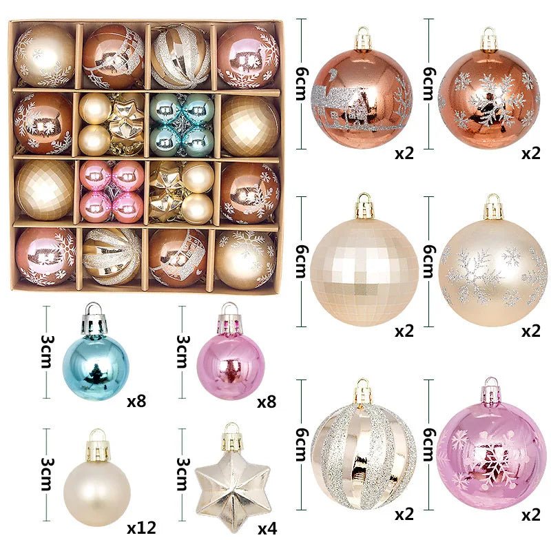 44Pcs 3/6CM Christmas Ball Christmas Tree Decoration Ornaments for Home Decor Halloween New Year Navidad Pendant Ball Accessory - GoDiscount