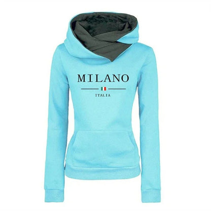 ⭐ Hoodie Femme Automne/Hiver – Sweat Casual Premium Imprimé Milan, Chaud & Confortable - GoDiscount