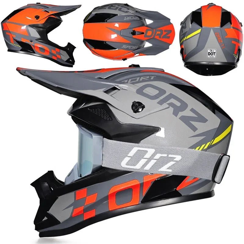 🏁🔥 Casque Moto Off - Road Orz DOT – Système de Sangle Rapide, Casque Racing avec Lunettes, Confort et Sécurité - GoDiscount