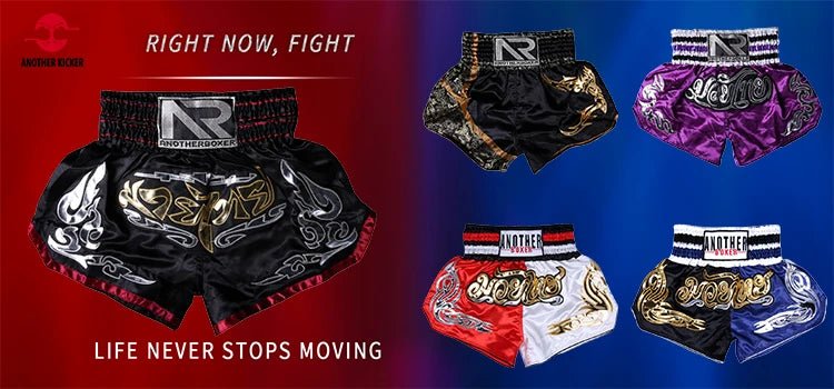 ⭐ Short Muay Thai Homme – Brodé, Sport Fitness, Kickboxing & MMA | Modèle Unisexe Enfant & Adulte – Trunks Personnalisables Noir - GoDiscount