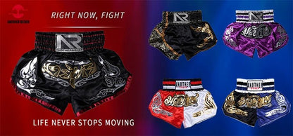 ⭐ Short Muay Thai Homme – Brodé, Sport Fitness, Kickboxing & MMA | Modèle Unisexe Enfant & Adulte – Trunks Personnalisables Noir - GoDiscount