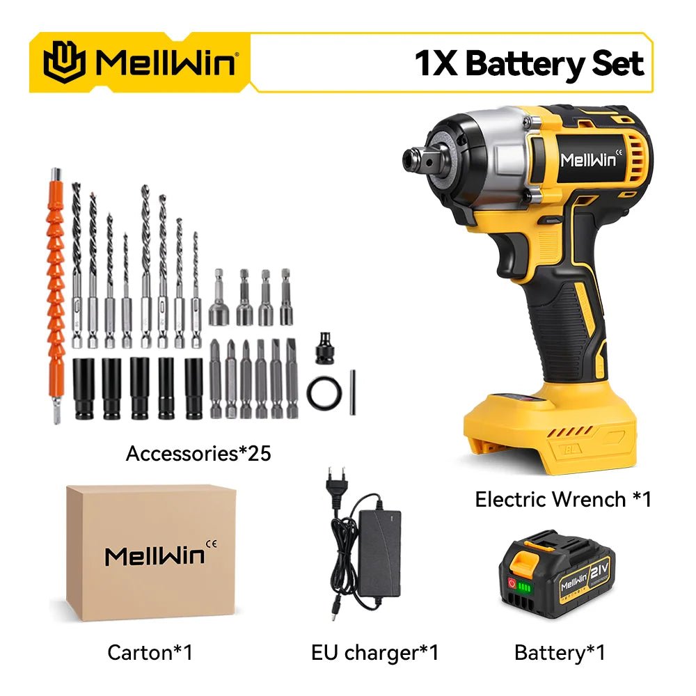 MELLWIN 800W Brushless Electric Wrench Set 3 - IN - 1 Cordless Electirc Drill/Screwdriver/Impact Wrench For Makita 18V Battery Pin - GoDiscount