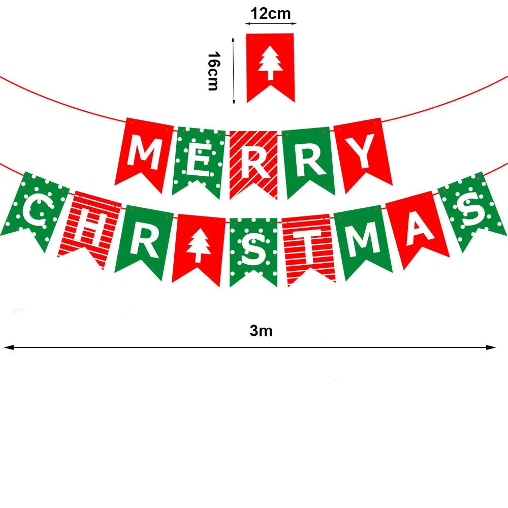 Red and Green Merry Christmas Banner Christmas Sign Garlands Santa Claus Snowman Christmas Party Decorations Xmas Gift New Year - GoDiscount