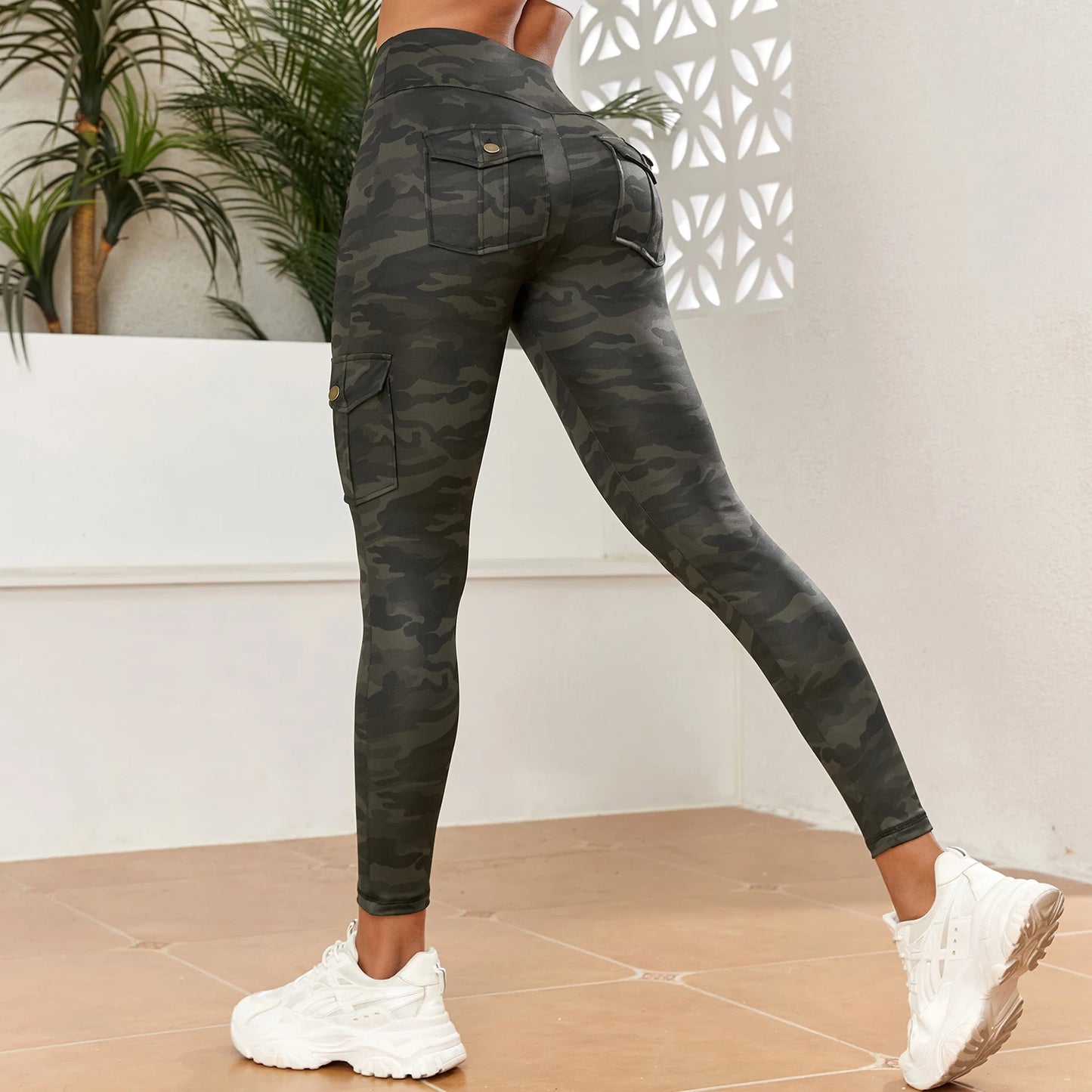 Pantalon de Yoga Camouflage Femme CHRLEISURE – Legging Sport Seamless avec Poche, Slim et Élastique pour Fitness et Travail - GoDiscount