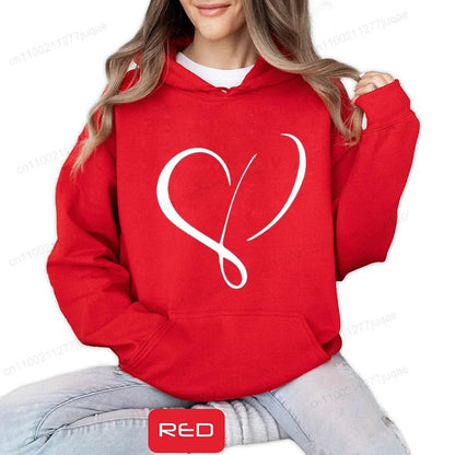 Love Heart Design Women Hoodie Ladies Casual Sweatshirt Love Heart Print Personalised Hoodie Autumn Winter Tracksuit Sportwear - GoDiscount