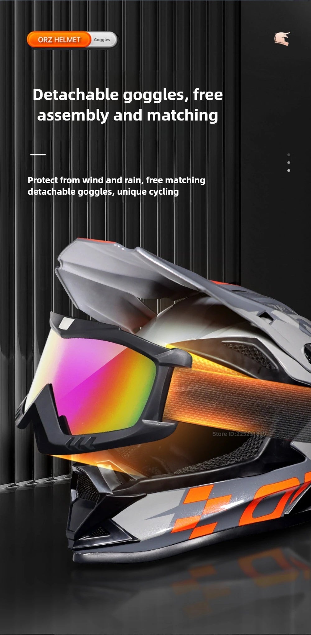 🏁🔥 Casque Moto Off - Road Orz DOT – Système de Sangle Rapide, Casque Racing avec Lunettes, Confort et Sécurité - GoDiscount