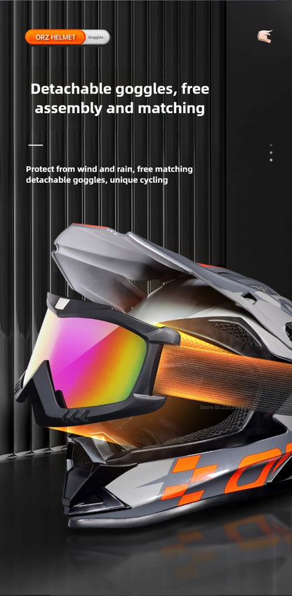 🏁🔥 Casque Moto Off - Road Orz DOT – Système de Sangle Rapide, Casque Racing avec Lunettes, Confort et Sécurité - GoDiscount