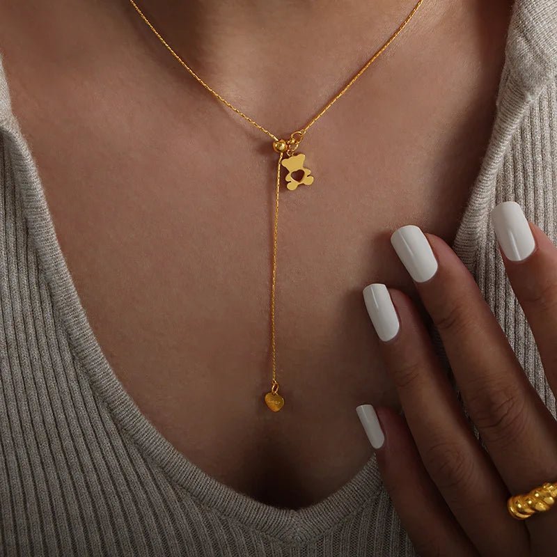 Pendentif Ours Hollow avec Collier Ajustable pour Femmes, en Acier Inoxydable 316L Plaqué Or, Résistant à l'Eau, Collier Élégant pour Filles - GoDiscount