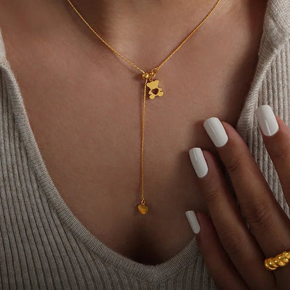 Pendentif Ours Hollow avec Collier Ajustable pour Femmes, en Acier Inoxydable 316L Plaqué Or, Résistant à l'Eau, Collier Élégant pour Filles - GoDiscount