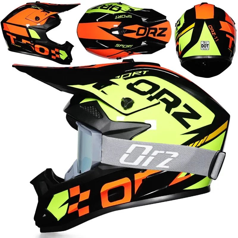 🏁🔥 Casque Moto Off - Road Orz DOT – Système de Sangle Rapide, Casque Racing avec Lunettes, Confort et Sécurité - GoDiscount