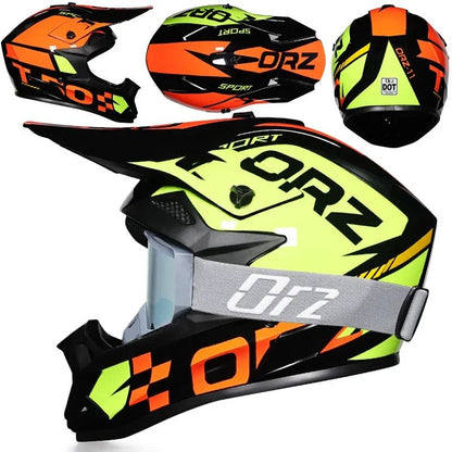 🏁🔥 Casque Moto Off - Road Orz DOT – Système de Sangle Rapide, Casque Racing avec Lunettes, Confort et Sécurité - GoDiscount