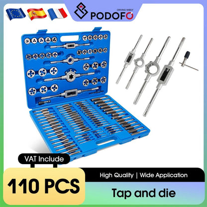 🔧 Podofo 110PCS Kit Taraud & Filière – Acier Trempé Titane | Filetage Métal Pro Metric & Standard - GoDiscount