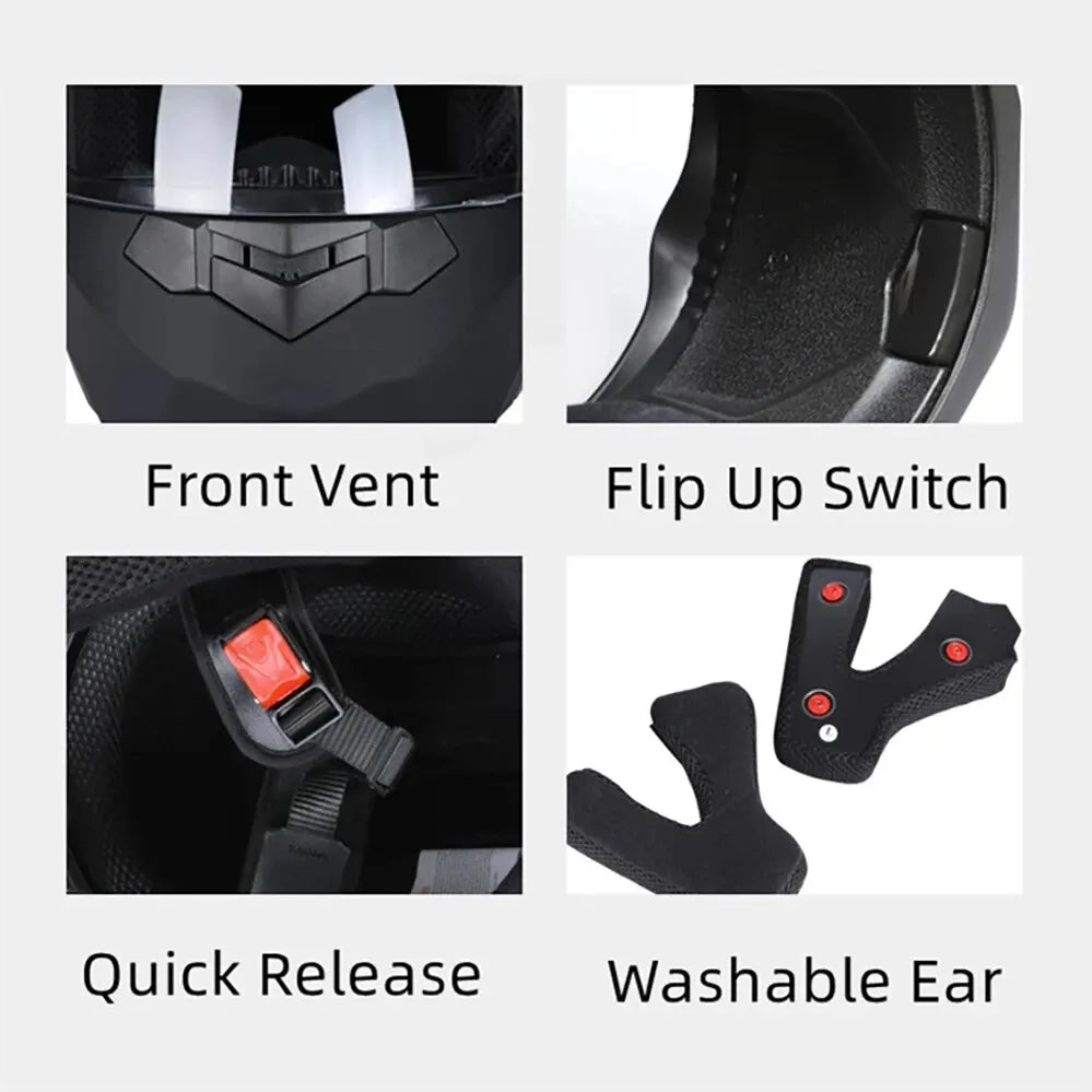 🏍️✨ Casque Moto Modulaire à Lentilles Doubles – Flip Up, Full Face | Motocross Racing Pour Hommes & Femmes - GoDiscount