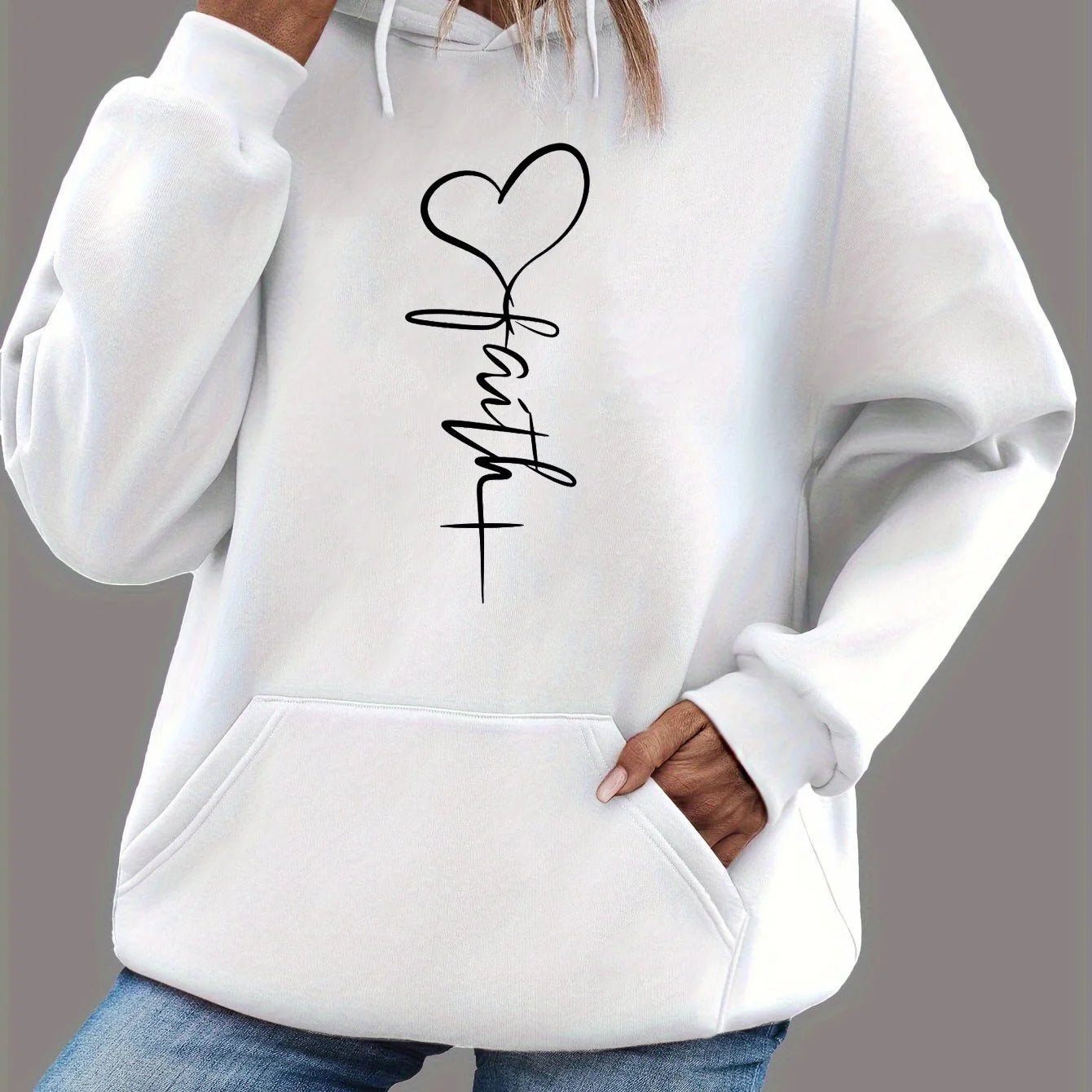 ⭐ Sweat à Capuche Femme Automne/Hiver – Velours Doux, Coupe Ample, Motif Cœur Croix Imprimé – Chaud & Confortable - GoDiscount